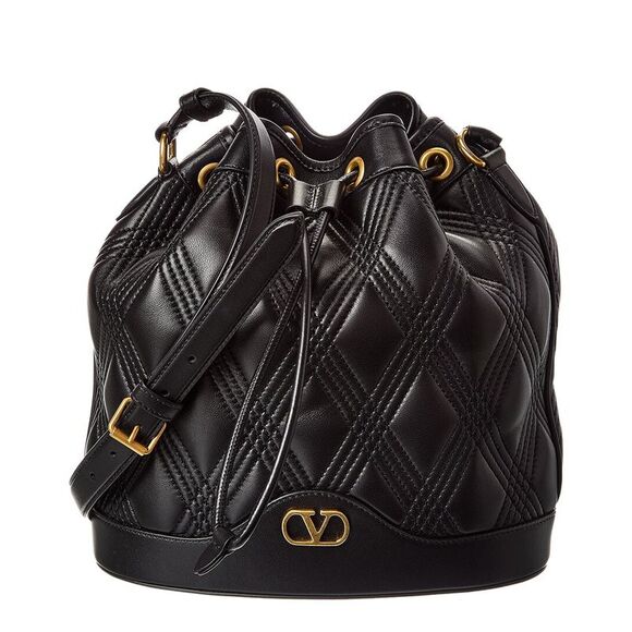 Valentino Handbags - Valentino Vlogo Quilted Leather Bucket Bag, Black
